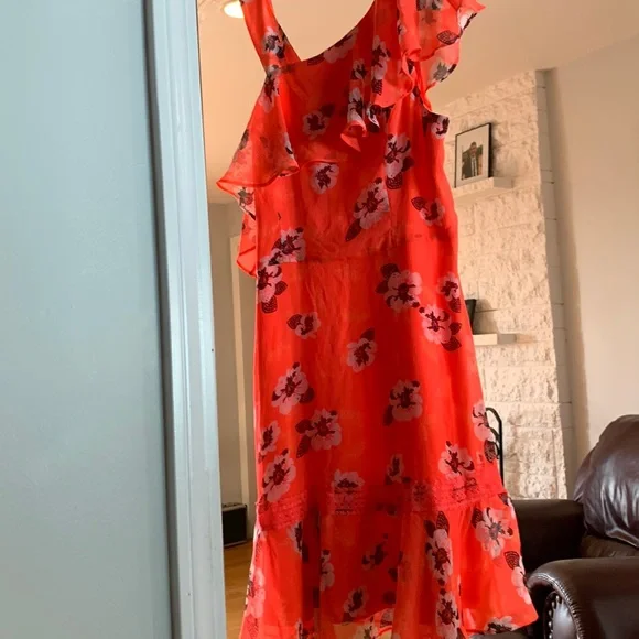 open lace back dress Orange Print Halterneck Backless Short Dress main image 1